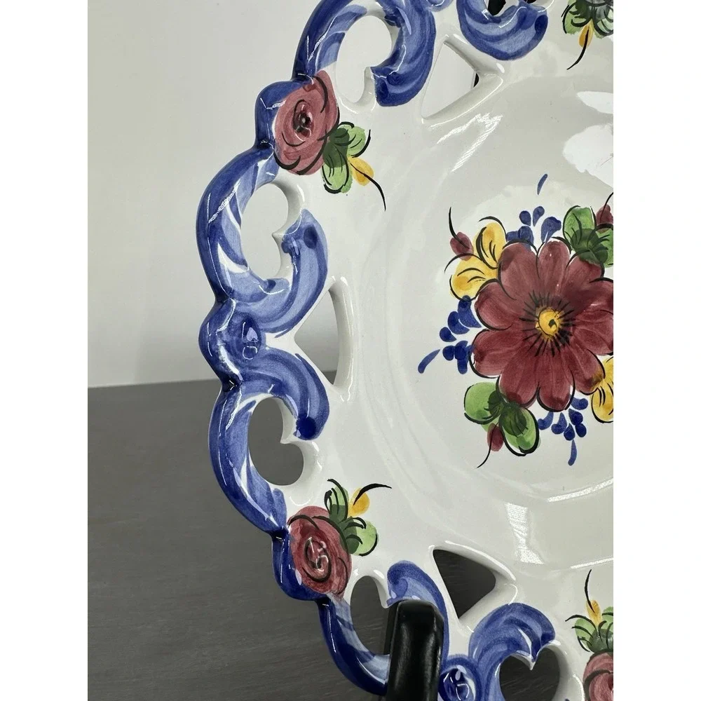 Vestal Portugal Floral Reticulated Decorative Hand Painted Hanging Wall Plate